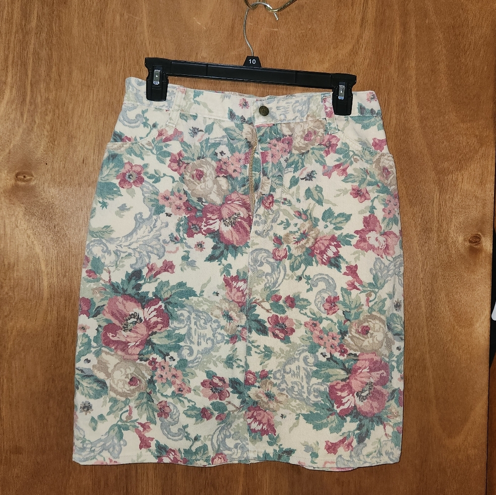 vintage David Lerner floral denimn skirt